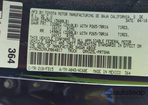 2018 Toyota Tacoma Trd Off Road z USA, uszkodzony, nr VIN 3TMAZ5CN9JM064017